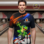 Custom Funny Frog Bowling Team Shirt Bowling League Jersey Polo & 1/4 Zip