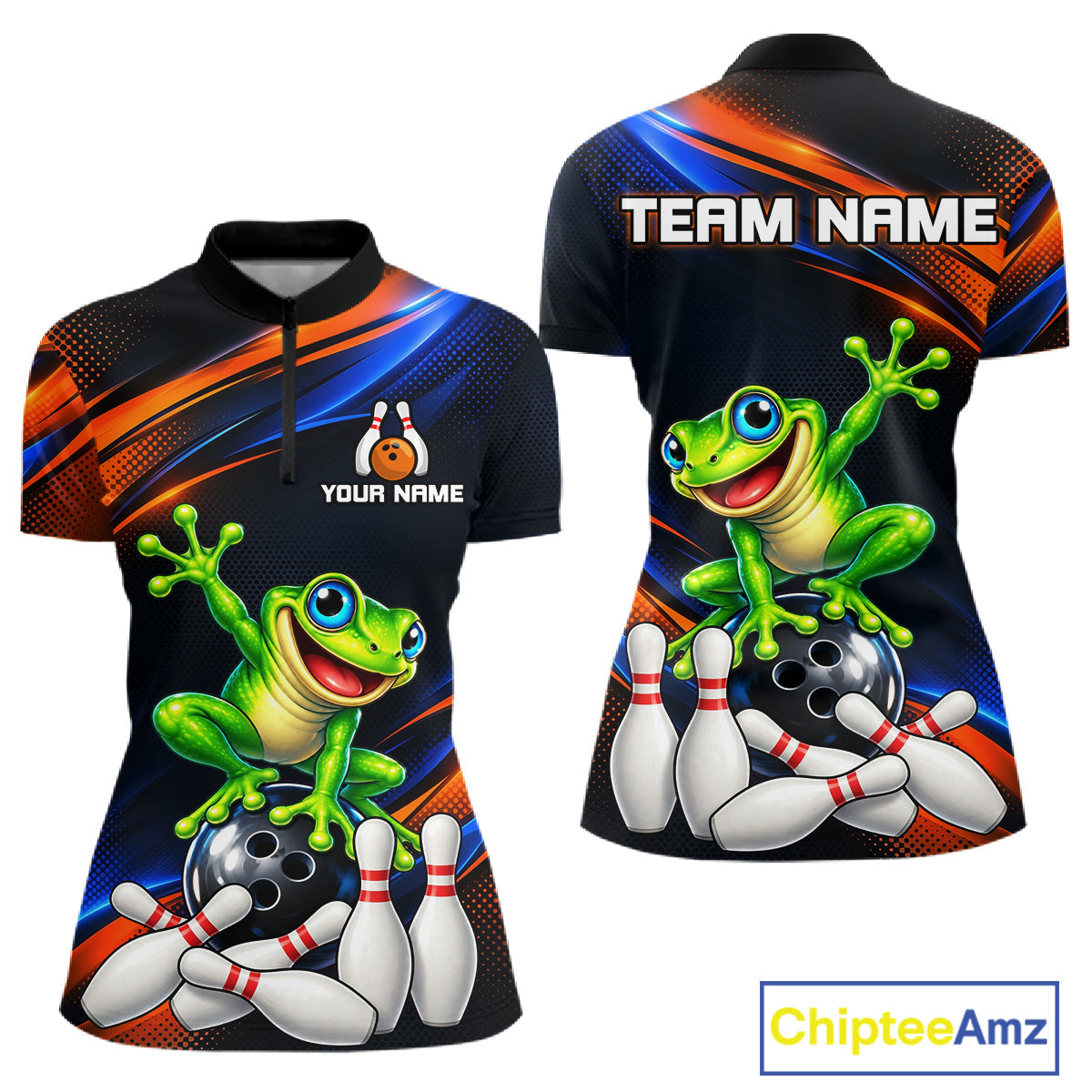 Custom Funny Frog Bowling Team Shirt Bowling League Jersey Polo & 1/4 Zip