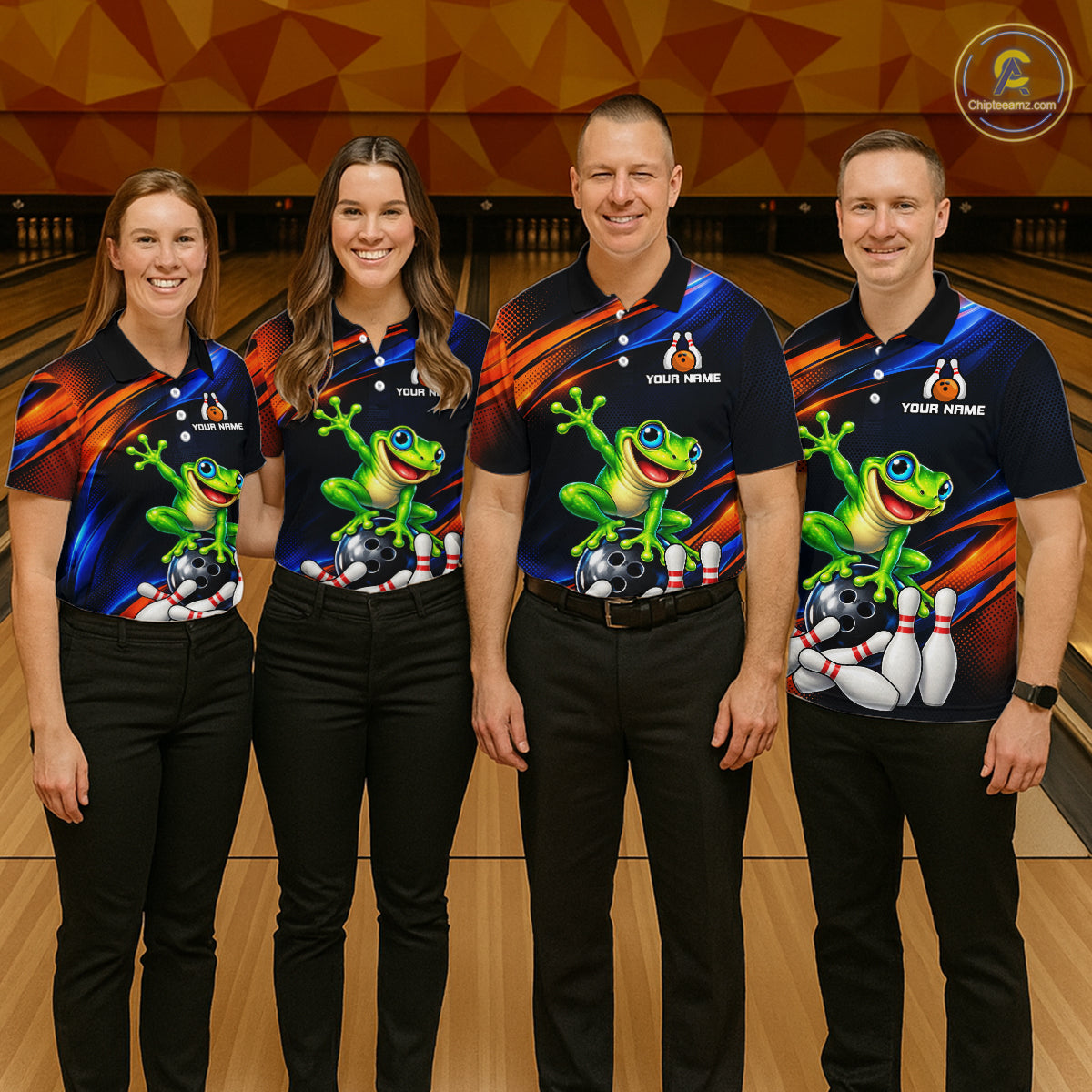 Custom Funny Frog Bowling Team Shirt Bowling League Jersey Polo & 1/4 Zip