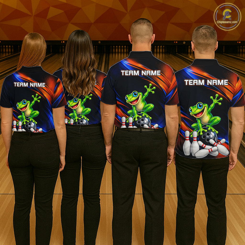 Custom Funny Frog Bowling Team Shirt Bowling League Jersey Polo & 1/4 Zip