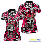 Custom Pink Skull Bunny Billiard Shirt Gothic Billiard Team Jersey Polo & Quarter-Zip