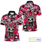 Custom Pink Skull Bunny Billiard Shirt Gothic Billiard Team Jersey Polo & Quarter-Zip