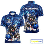 Custom Funny Raccoon Bowling Shirt Blue Bowling Jersey Polo & 1/4-Zip