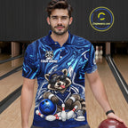 Custom Funny Raccoon Bowling Shirt Blue Bowling Jersey Polo & 1/4-Zip
