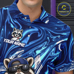 Custom Funny Raccoon Bowling Shirt Blue Bowling Jersey Polo & 1/4-Zip