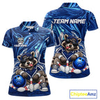 Custom Funny Raccoon Bowling Shirt Blue Bowling Jersey Polo & 1/4-Zip