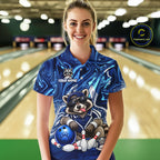 Custom Funny Raccoon Bowling Shirt Blue Bowling Jersey Polo & 1/4-Zip