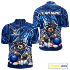 Custom Funny Raccoon Bowling Shirt Blue Bowling Jersey Polo & 1/4-Zip