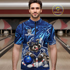 Custom Funny Raccoon Bowling Shirt Blue Bowling Jersey Polo & 1/4-Zip