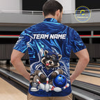 Custom Funny Raccoon Bowling Shirt Blue Bowling Jersey Polo & 1/4-Zip