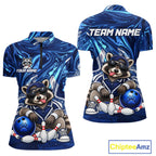 Custom Funny Raccoon Bowling Shirt Blue Bowling Jersey Polo & 1/4-Zip