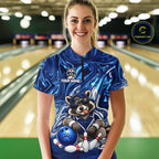 Custom Funny Raccoon Bowling Shirt Blue Bowling Jersey Polo & 1/4-Zip
