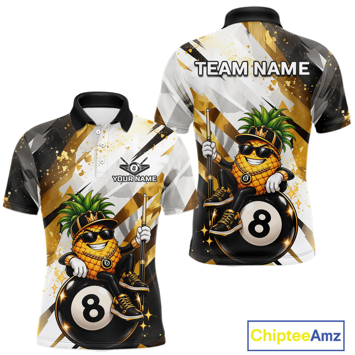 Custom Funny Pineapple 8 Ball Billiard Team Shirt Billiard Pool Jersey Polo & 1/4-Zip