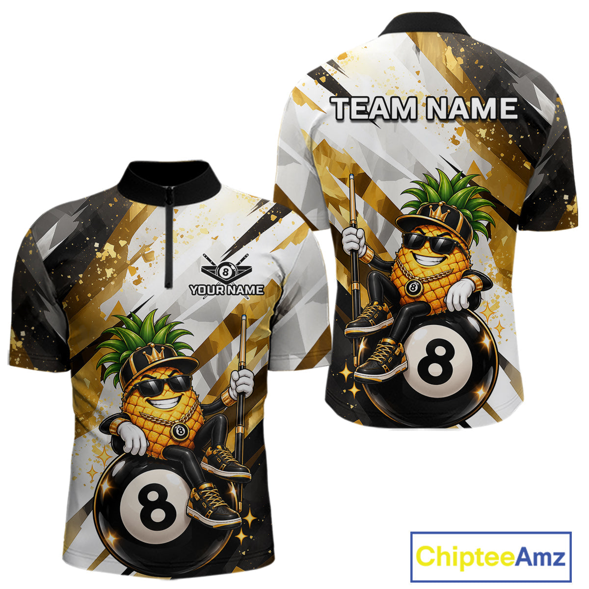 Custom Funny Pineapple 8 Ball Billiard Team Shirt Billiard Pool Jersey Polo & 1/4-Zip