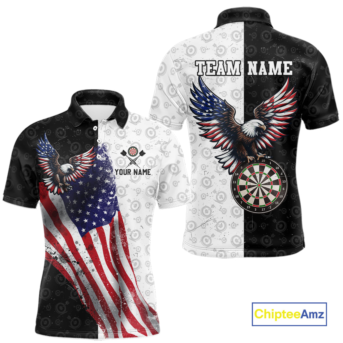 Black & White Dart Shirt American Flag Dart Team Jersey Eagle Dart Shirts Dartboard Jersey