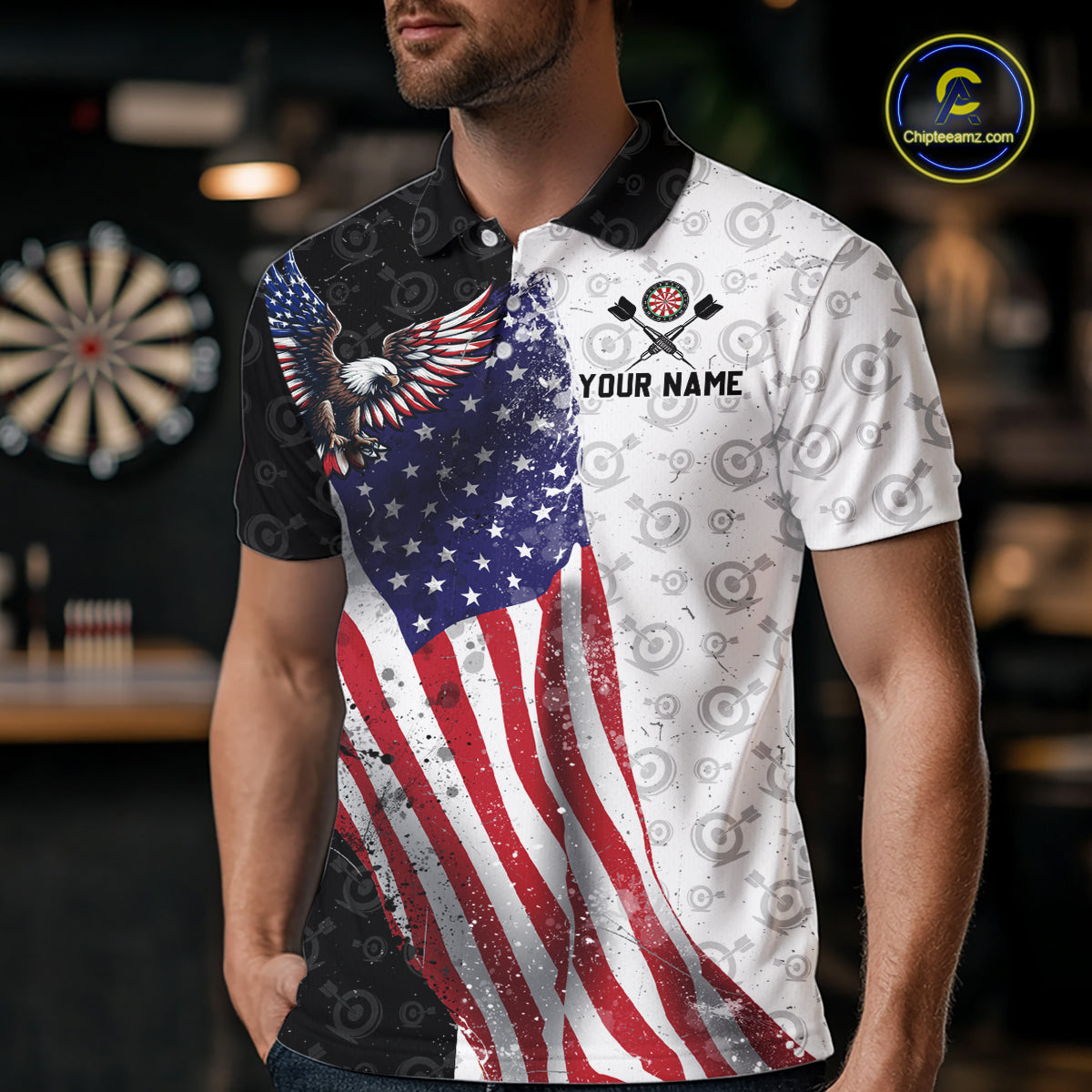 Black & White Dart Shirt American Flag Dart Team Jersey Eagle Dart Shirts Dartboard Jersey