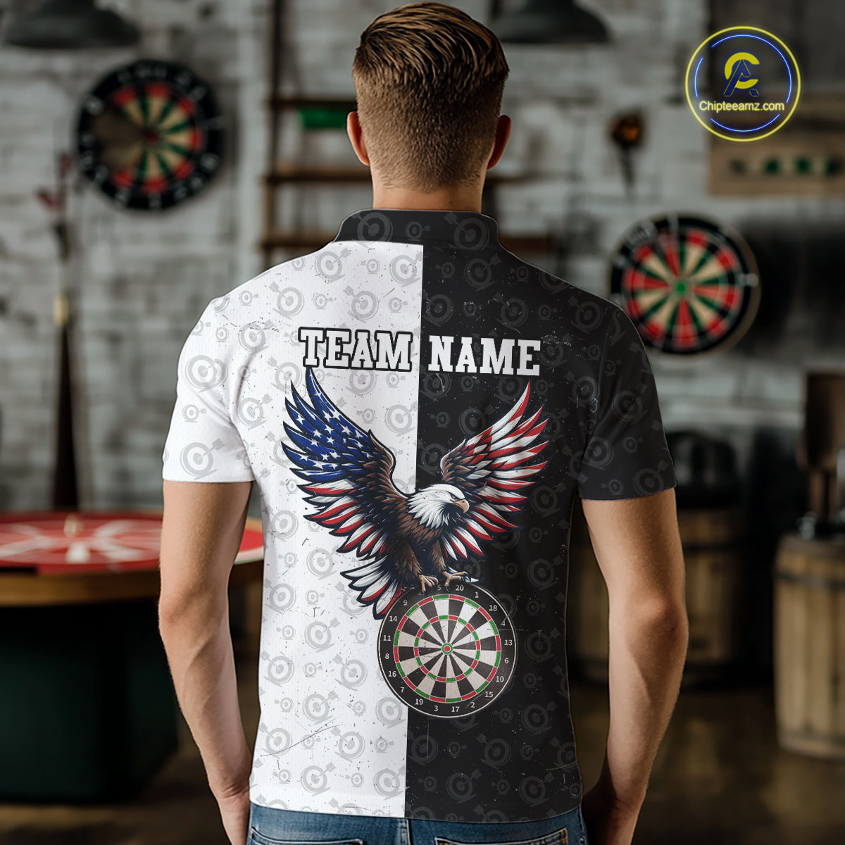 Black & White Dart Shirt American Flag Dart Team Jersey Eagle Dart Shirts Dartboard Jersey