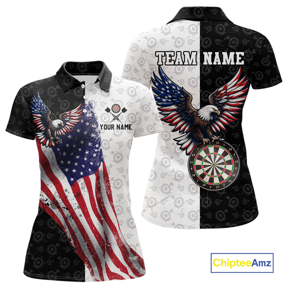 Black & White Dart Shirt American Flag Dart Team Jersey Eagle Dart Shirts Dartboard Jersey