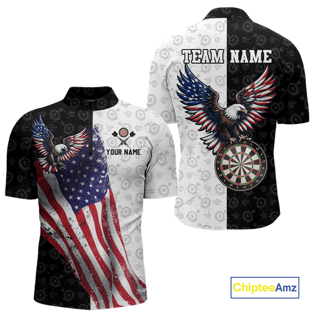 Black & White Dart Shirt American Flag Dart Team Jersey Eagle Dart Shirts Dartboard Jersey
