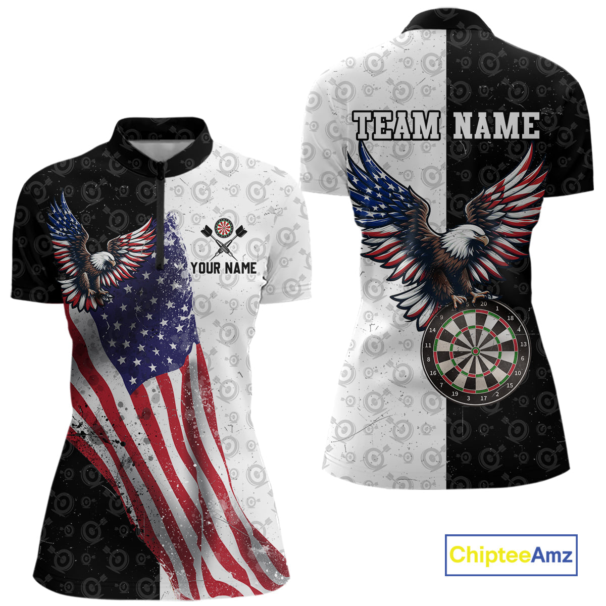 Black & White Dart Shirt American Flag Dart Team Jersey Eagle Dart Shirts Dartboard Jersey