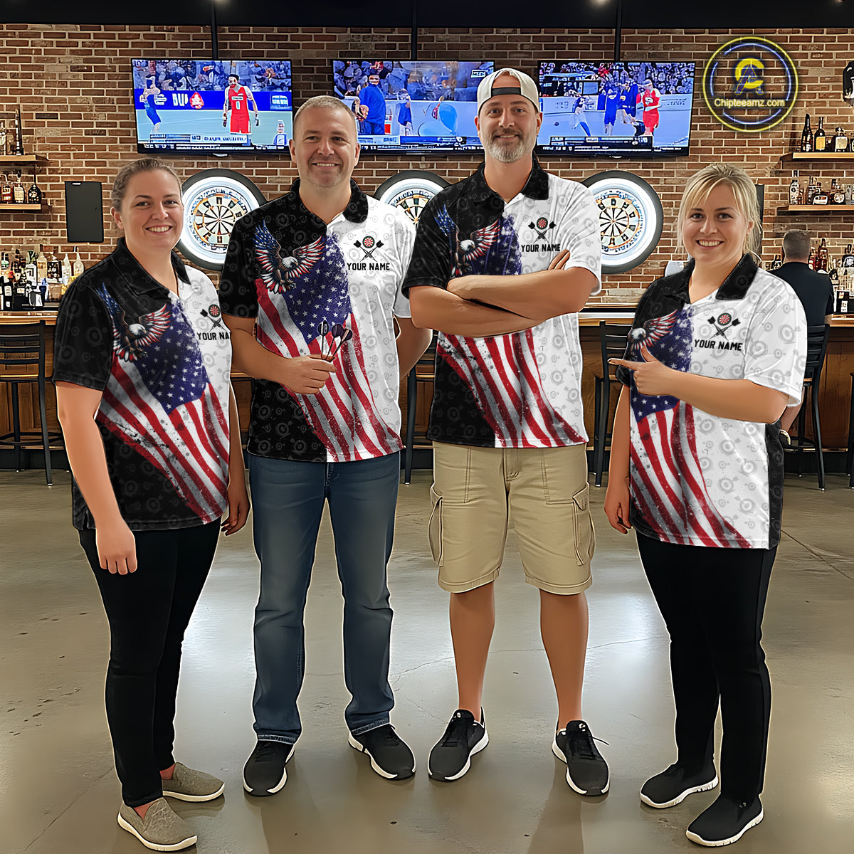 Black & White Dart Shirt American Flag Dart Team Jersey Eagle Dart Shirts Dartboard Jersey