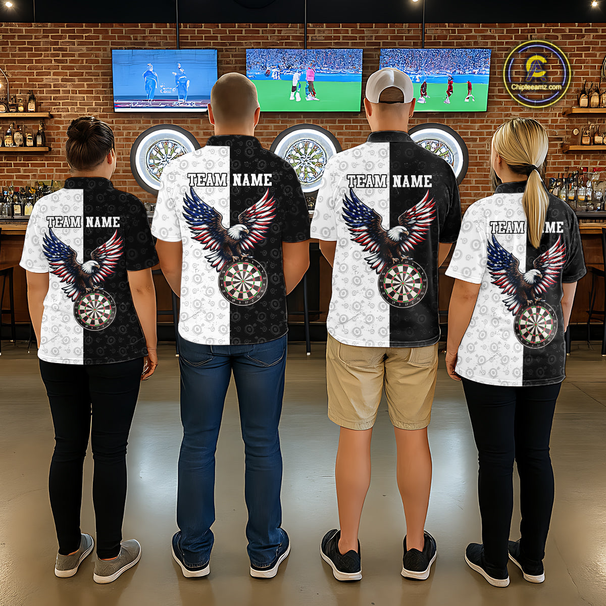 Black & White Dart Shirt American Flag Dart Team Jersey Eagle Dart Shirts Dartboard Jersey