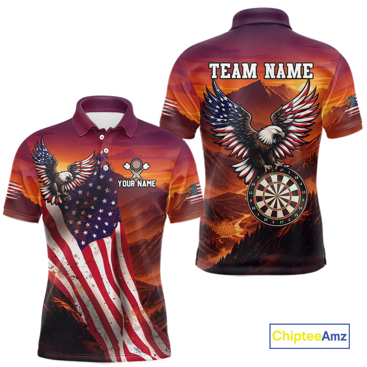 Sunset Tropical Dart Shirt American Flag Eagle Dart Team Jersey Polo & Quarter-Zip