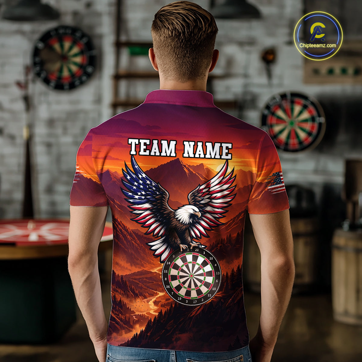 Sunset Tropical Dart Shirt American Flag Eagle Dart Team Jersey Polo & Quarter-Zip