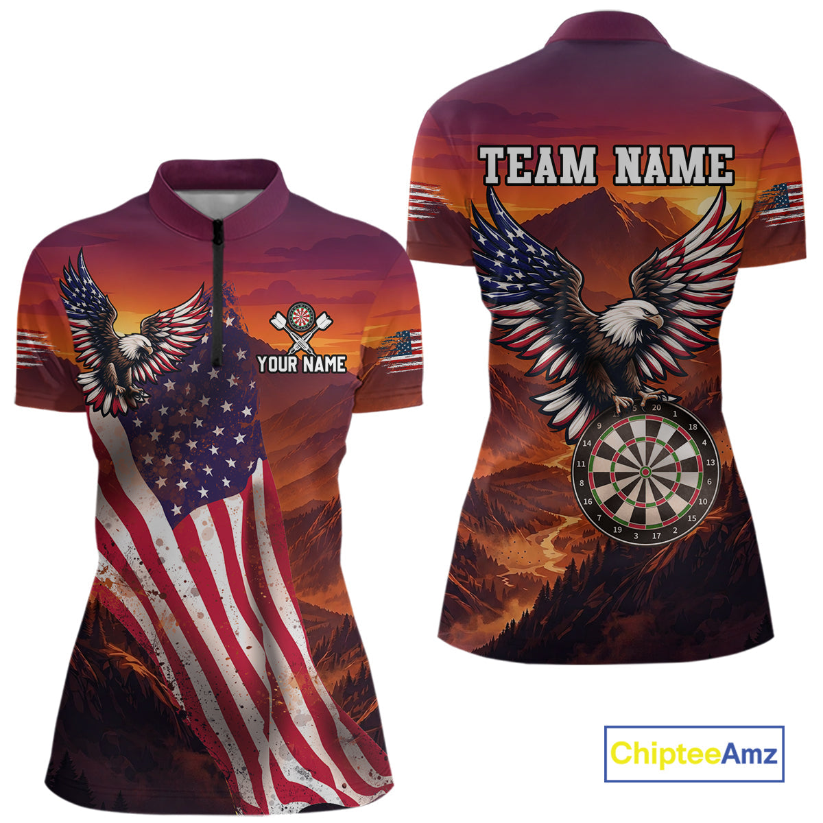 Sunset Tropical Dart Shirt American Flag Eagle Dart Team Jersey Polo & Quarter-Zip