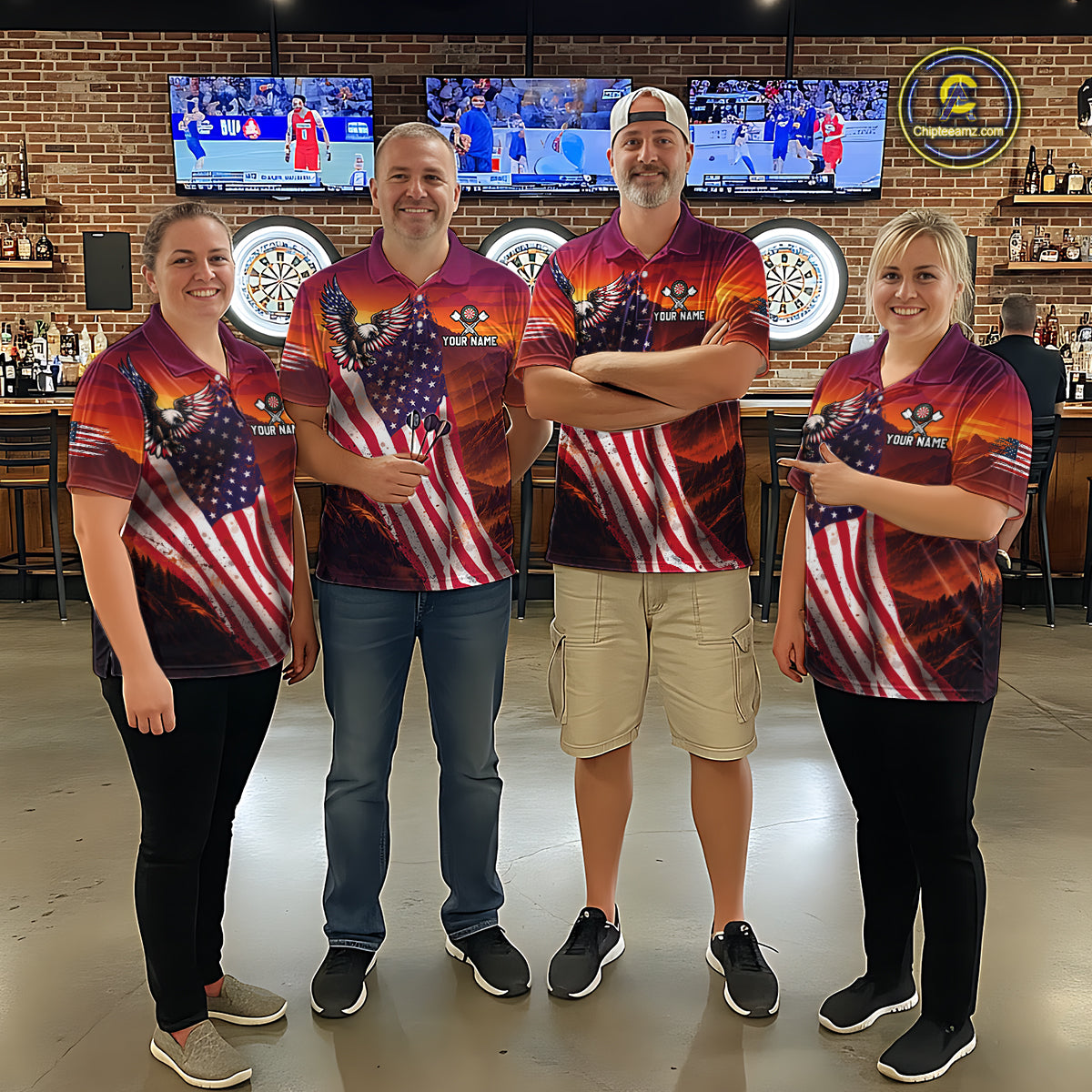 Sunset Tropical Dart Shirt American Flag Eagle Dart Team Jersey Polo & Quarter-Zip