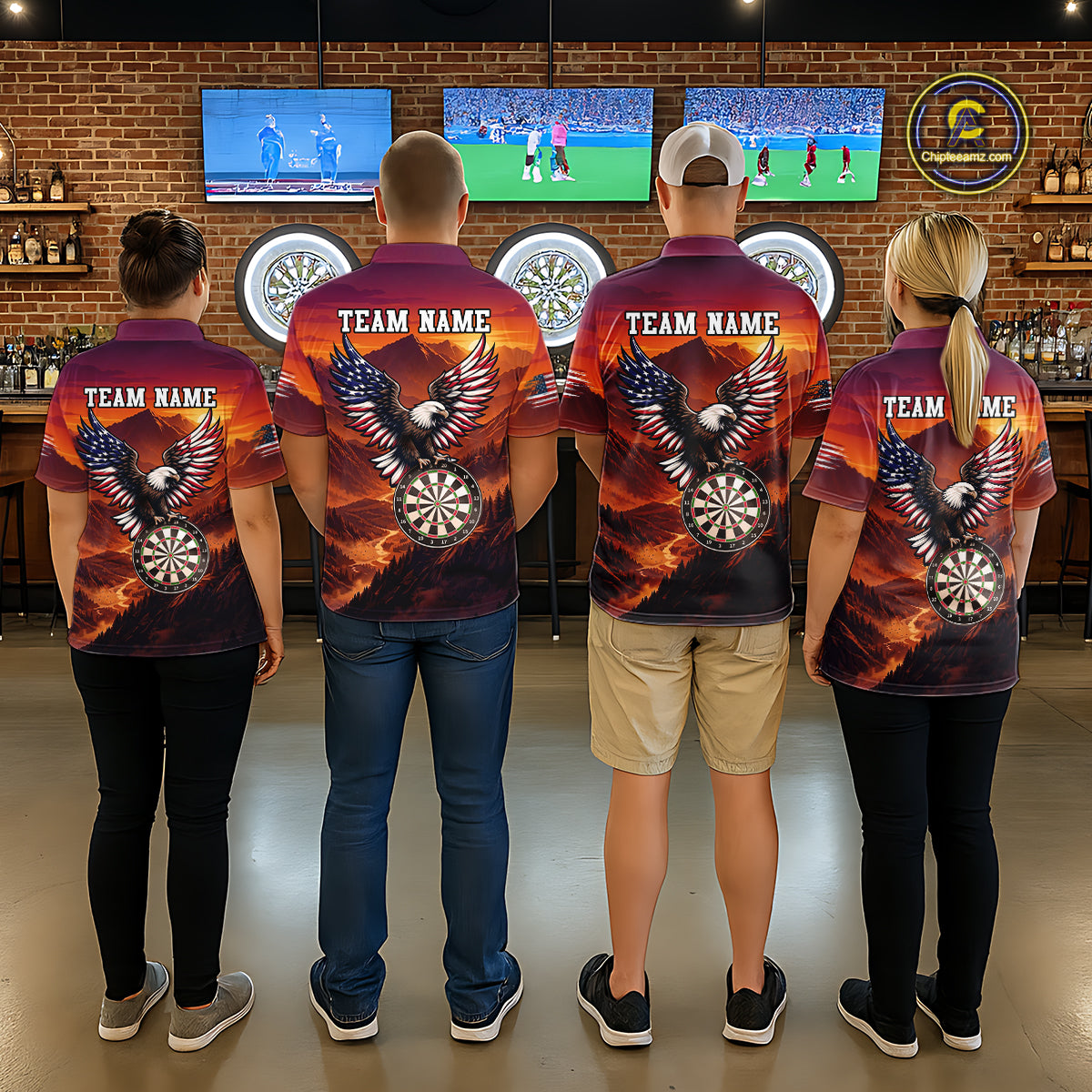 Sunset Tropical Dart Shirt American Flag Eagle Dart Team Jersey Polo & Quarter-Zip