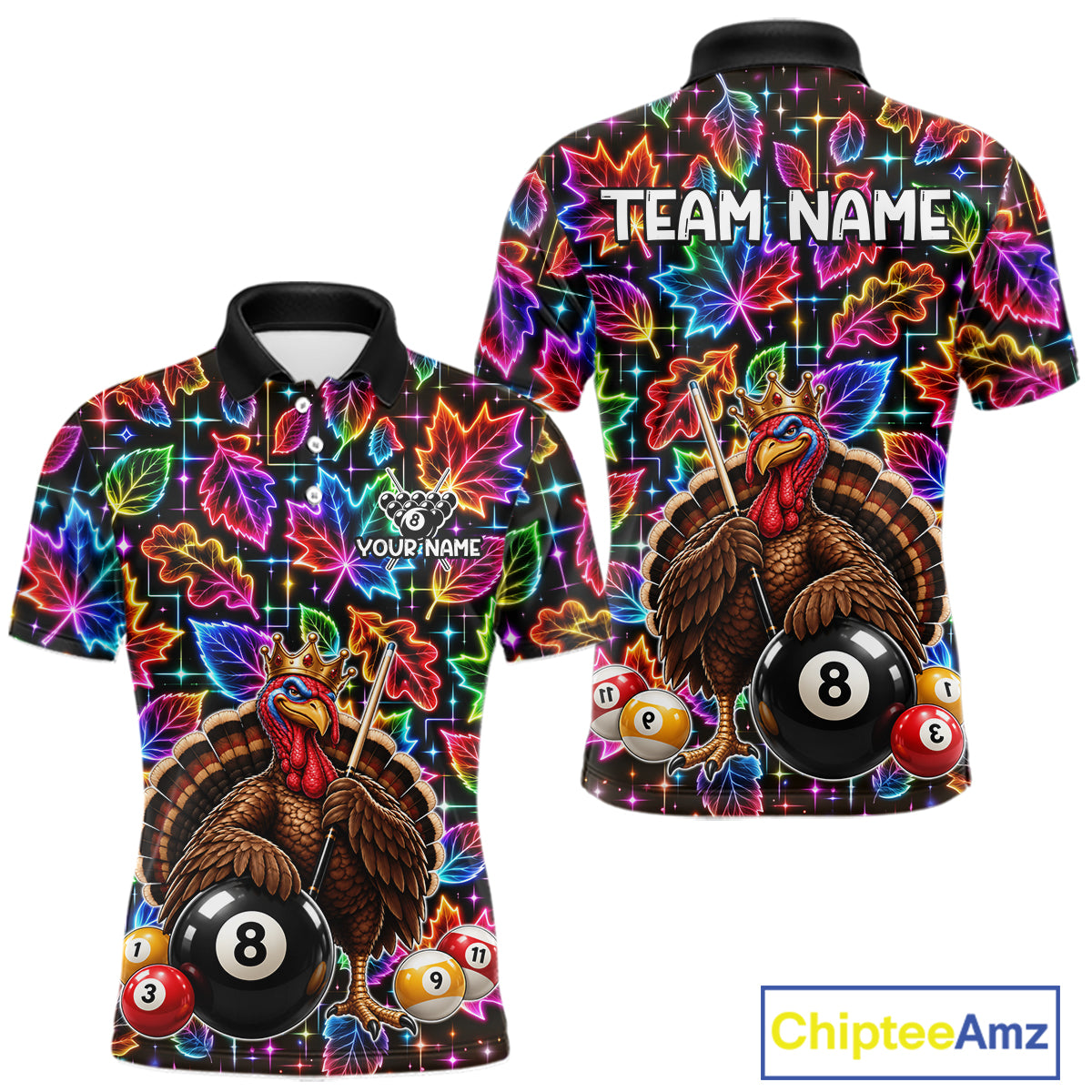 Custom Funny Turkey 8 Ball Billiard Shirts Team Neon Autumn Pool Jersey
