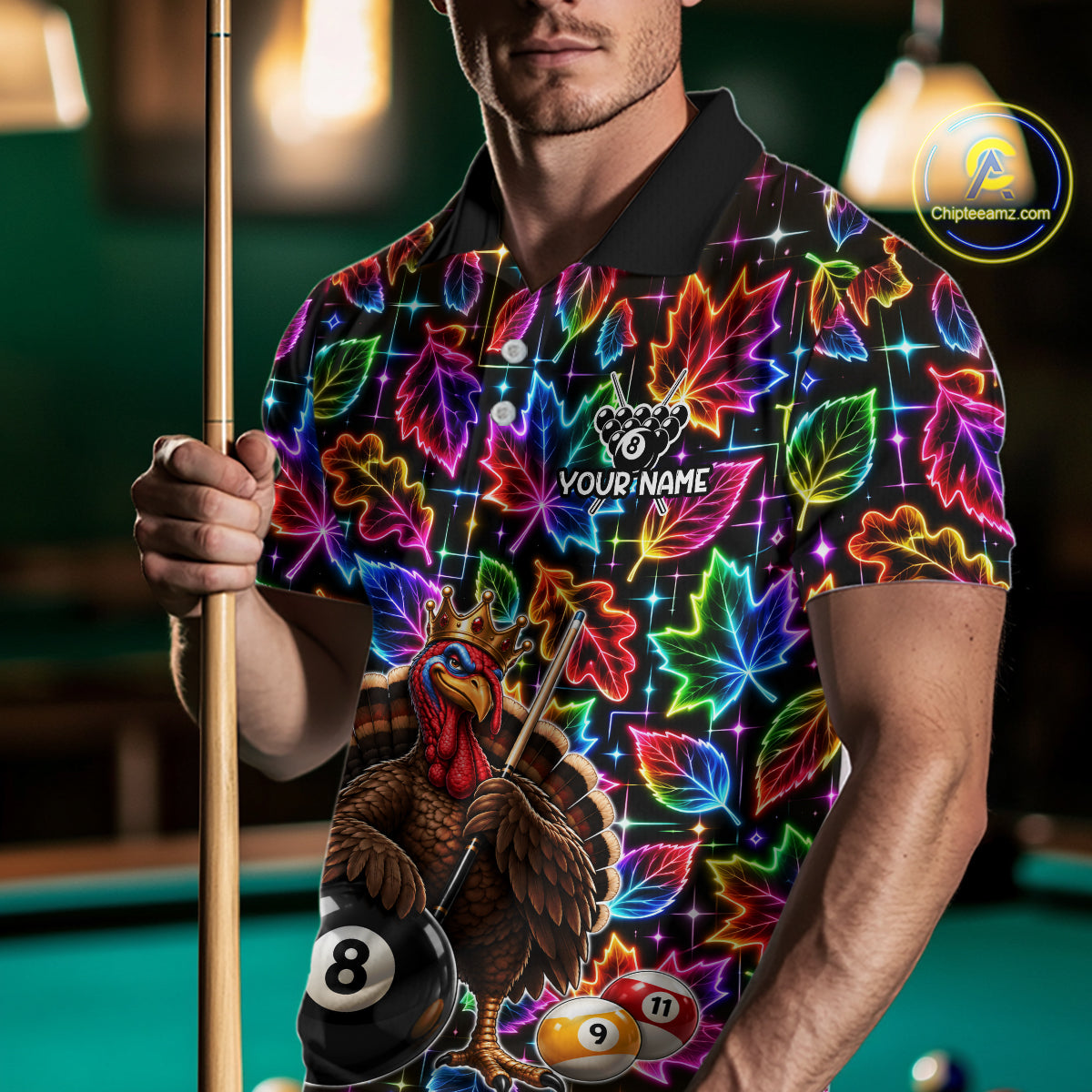 Custom Funny Turkey 8 Ball Billiard Shirts Team Neon Autumn Pool Jersey