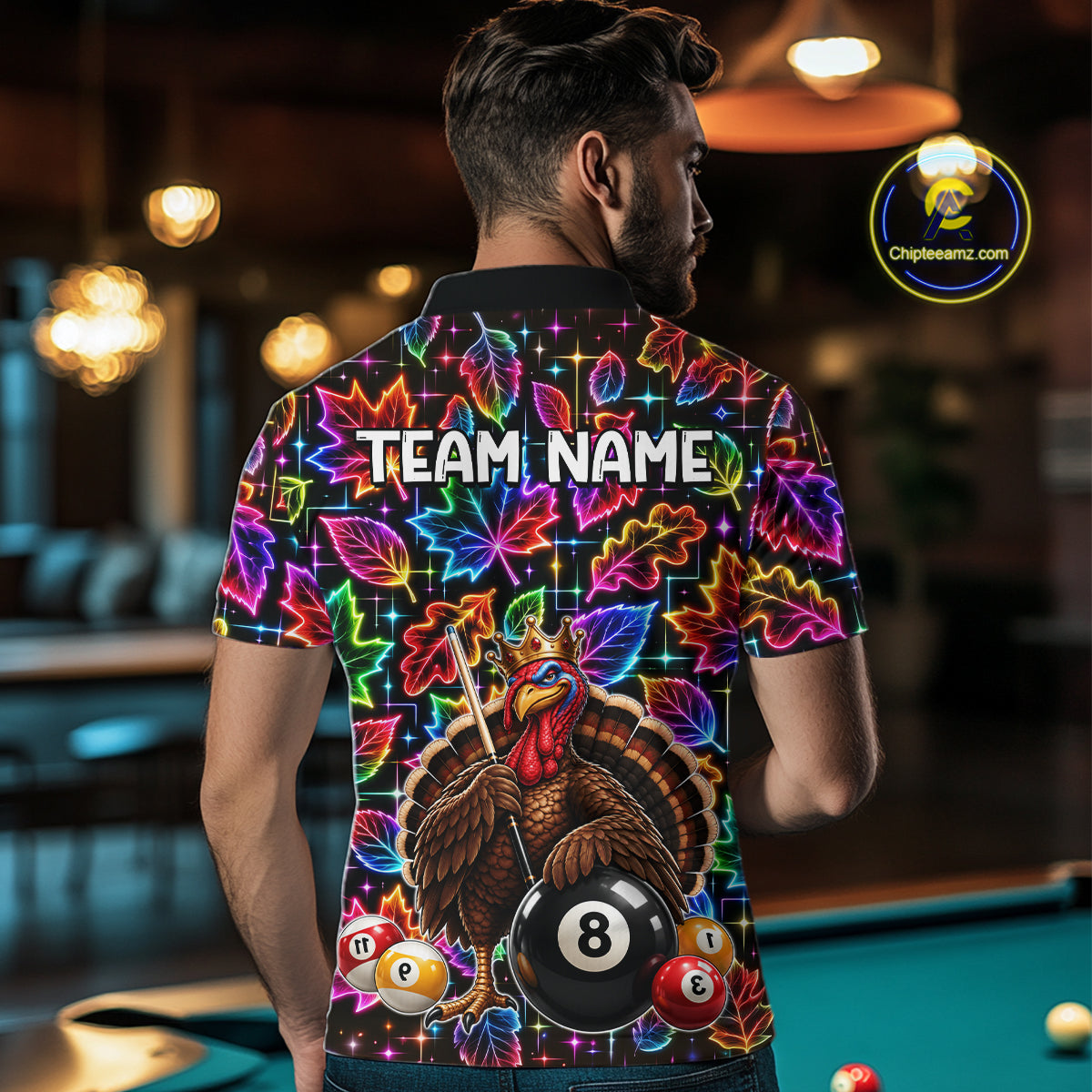 Custom Funny Turkey 8 Ball Billiard Shirts Team Neon Autumn Pool Jersey
