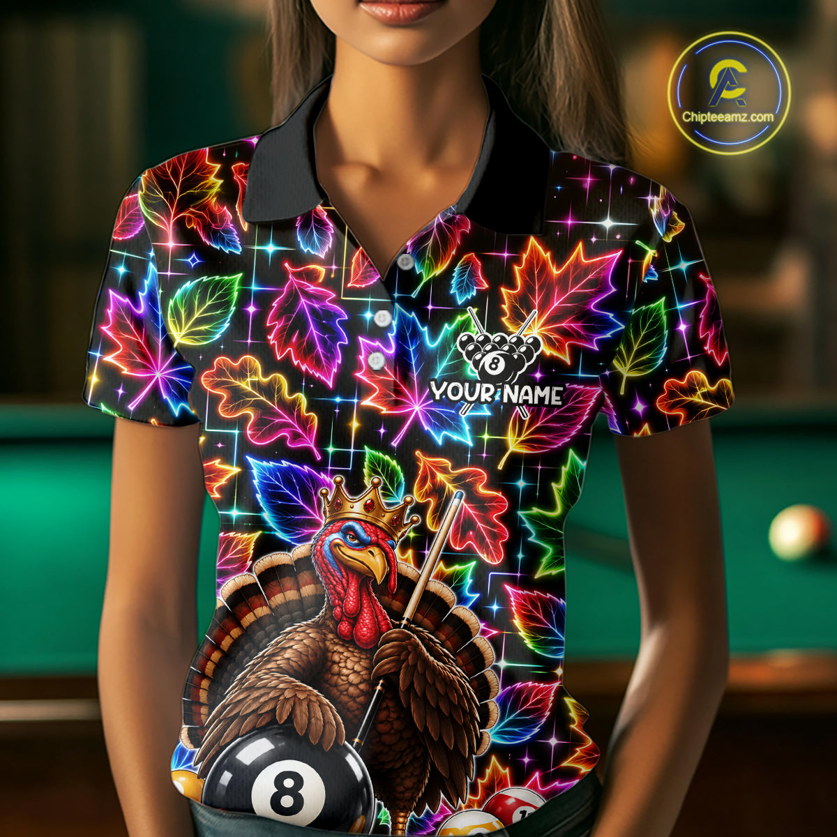 Custom Funny Turkey 8 Ball Billiard Shirts Team Neon Autumn Pool Jersey