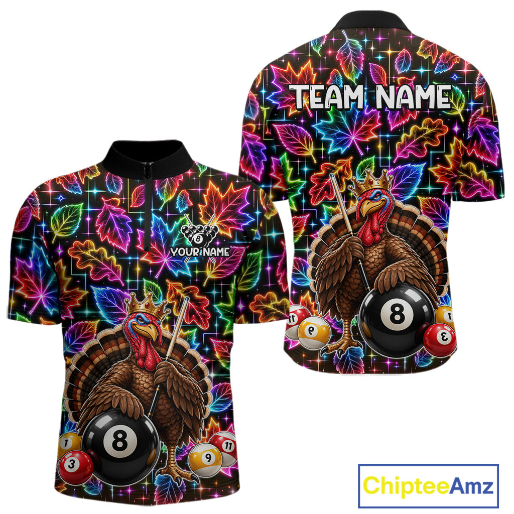 Custom Funny Turkey 8 Ball Billiard Shirts Team Neon Autumn Pool Jersey