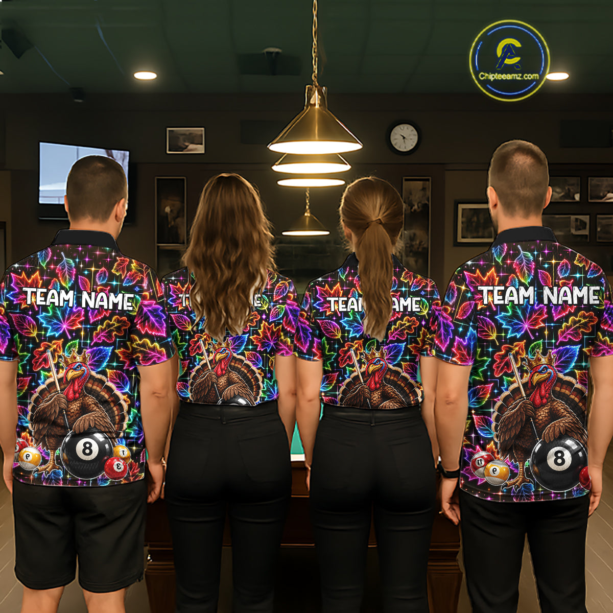 Custom Funny Turkey 8 Ball Billiard Shirts Team Neon Autumn Pool Jersey