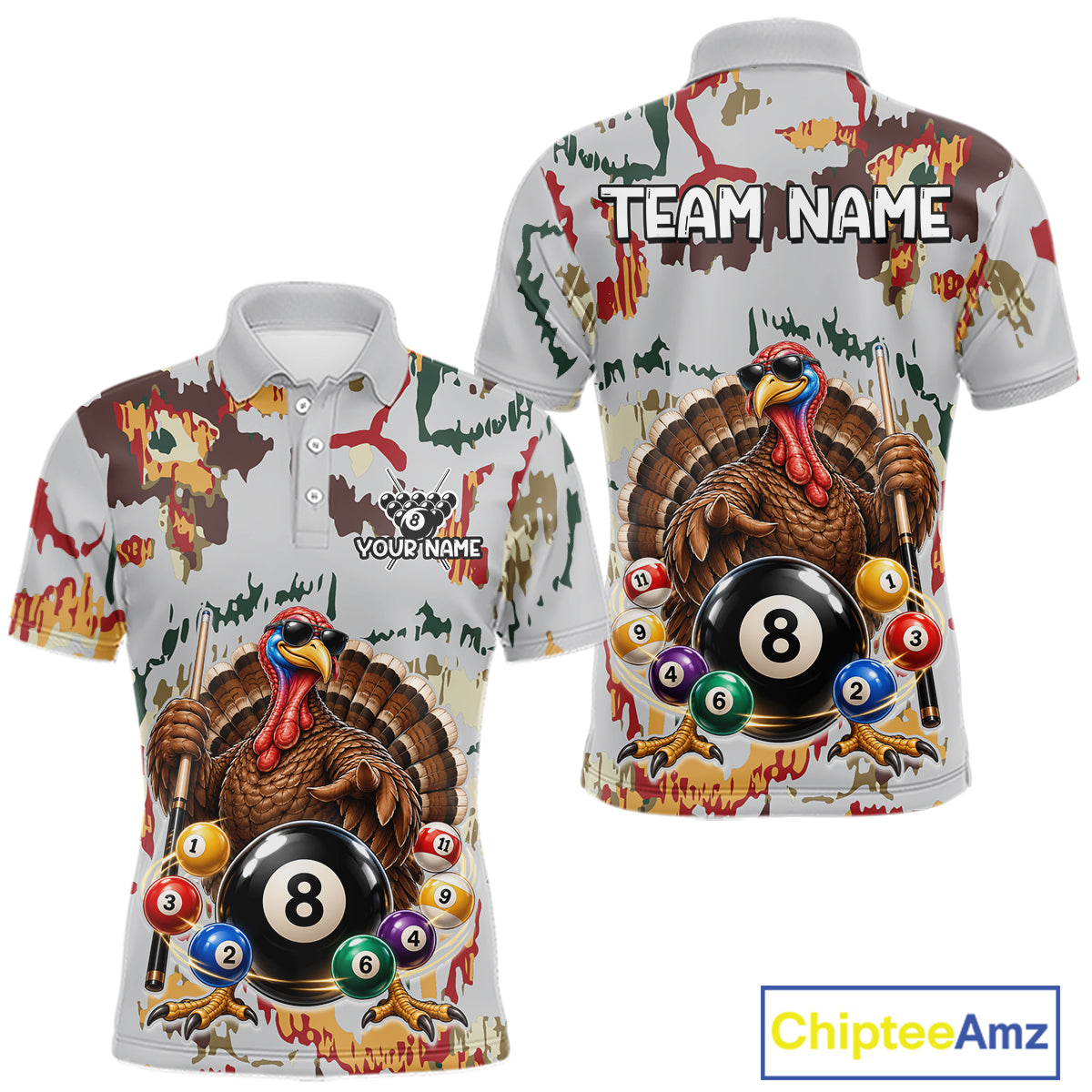 Custom Funny Turkey 8 Ball Billiard Shirts Team Colorful Pool Jersey