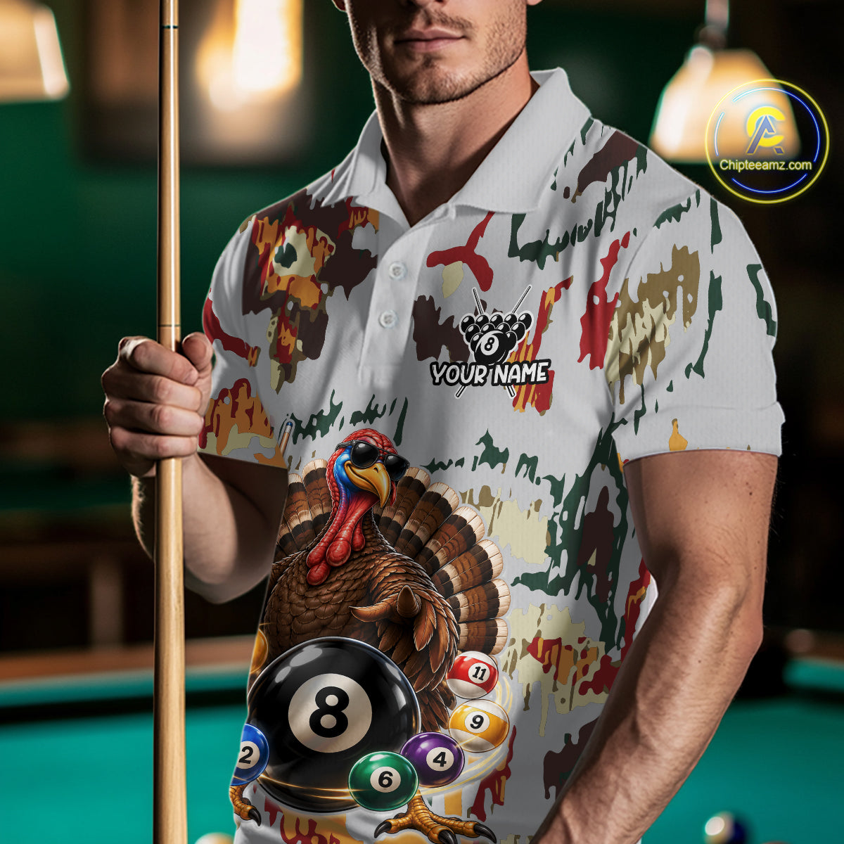 Custom Funny Turkey 8 Ball Billiard Shirts Team Colorful Pool Jersey