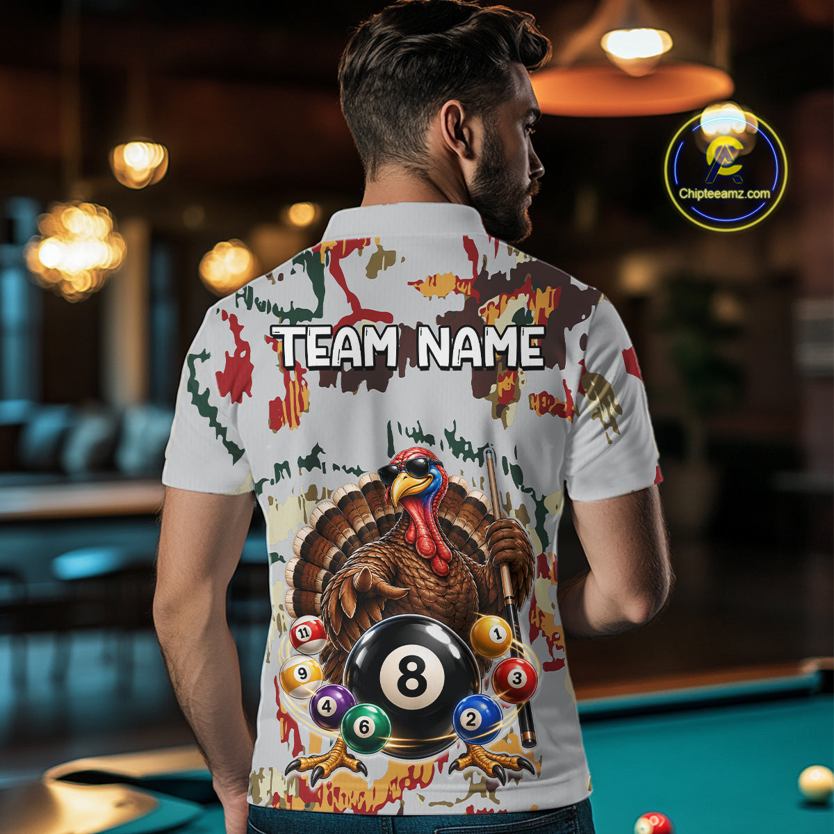 Custom Funny Turkey 8 Ball Billiard Shirts Team Colorful Pool Jersey