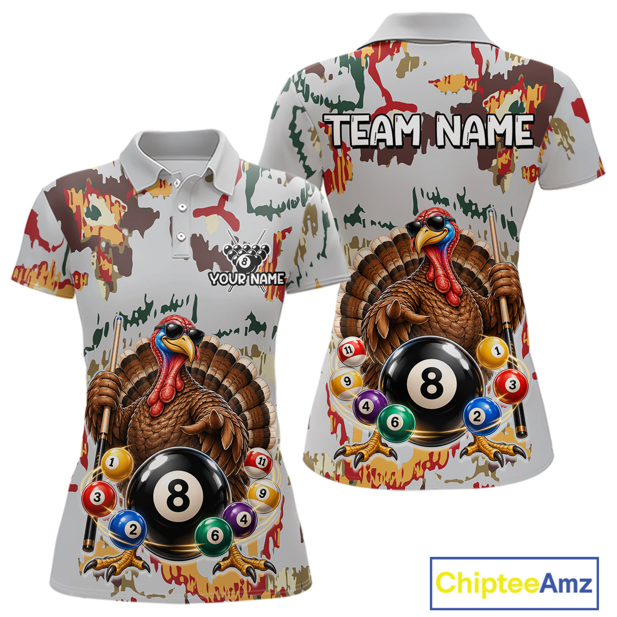 Custom Funny Turkey 8 Ball Billiard Shirts Team Colorful Pool Jersey