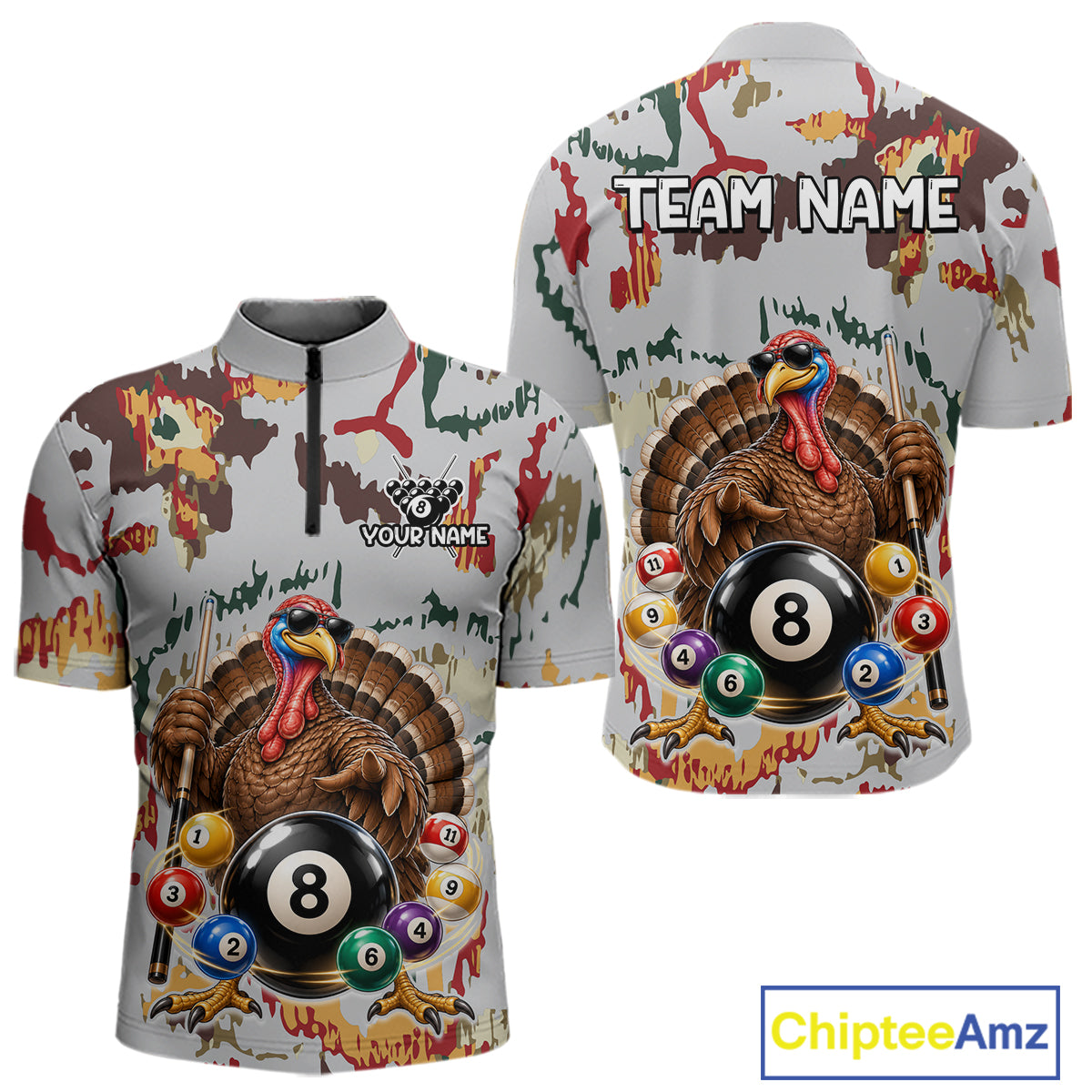 Custom Funny Turkey 8 Ball Billiard Shirts Team Colorful Pool Jersey