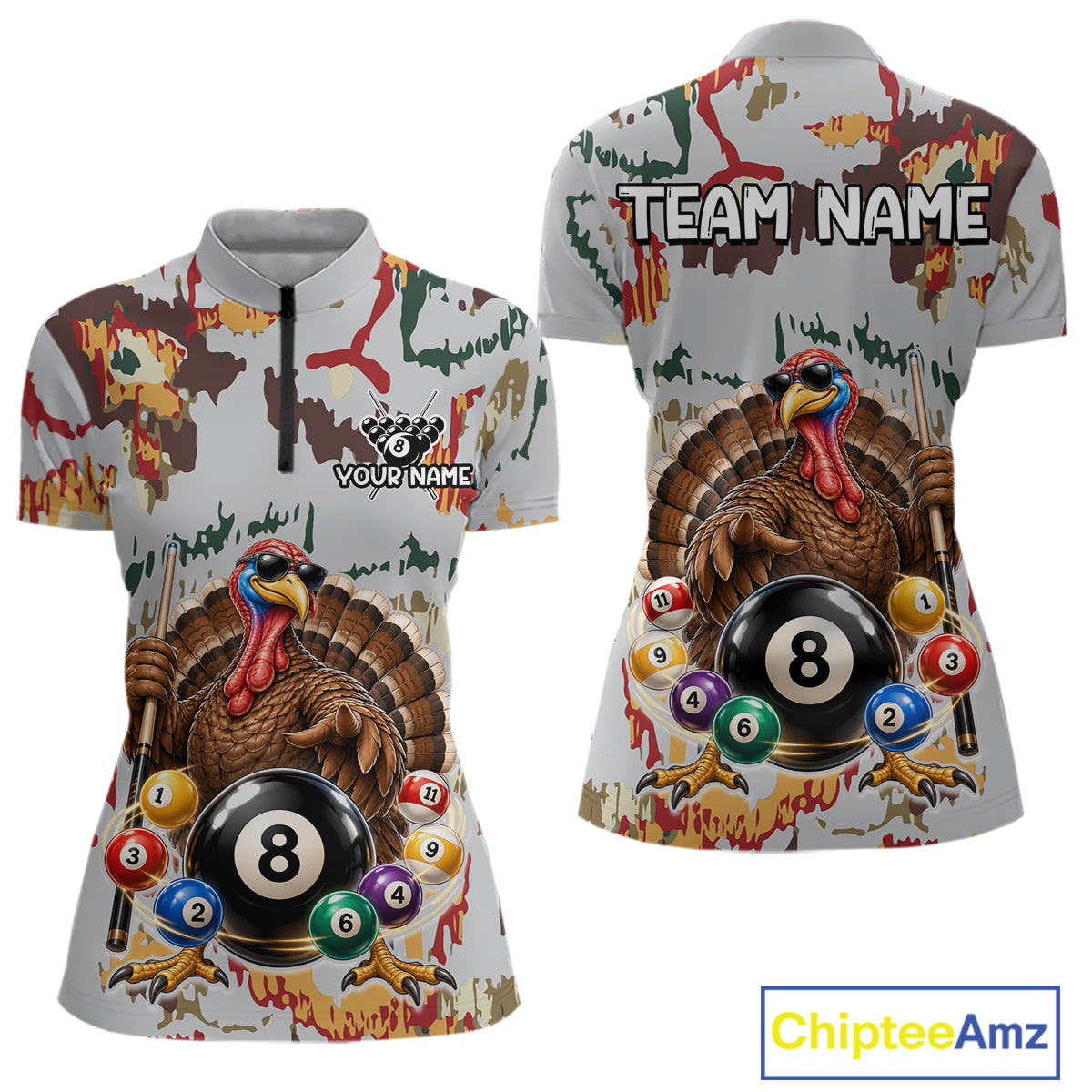 Custom Funny Turkey 8 Ball Billiard Shirts Team Colorful Pool Jersey