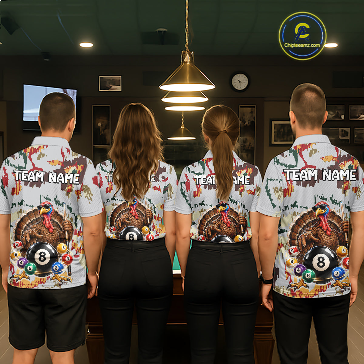 Custom Funny Turkey 8 Ball Billiard Shirts Team Colorful Pool Jersey