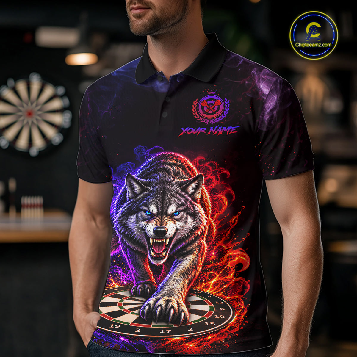 Custom Wolf Darts Shirt Dartboard League Jersey Polo & Quarter-Zip