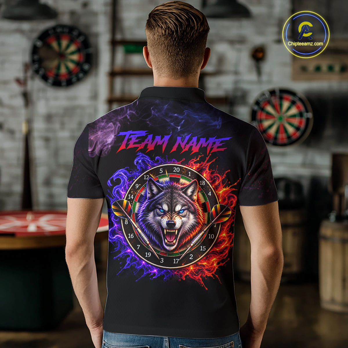 Custom Wolf Darts Shirt Dartboard League Jersey Polo & Quarter-Zip