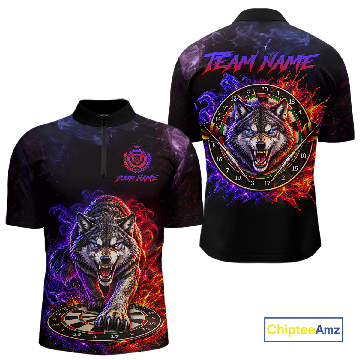 Custom Wolf Darts Shirt Dartboard League Jersey Polo & Quarter-Zip