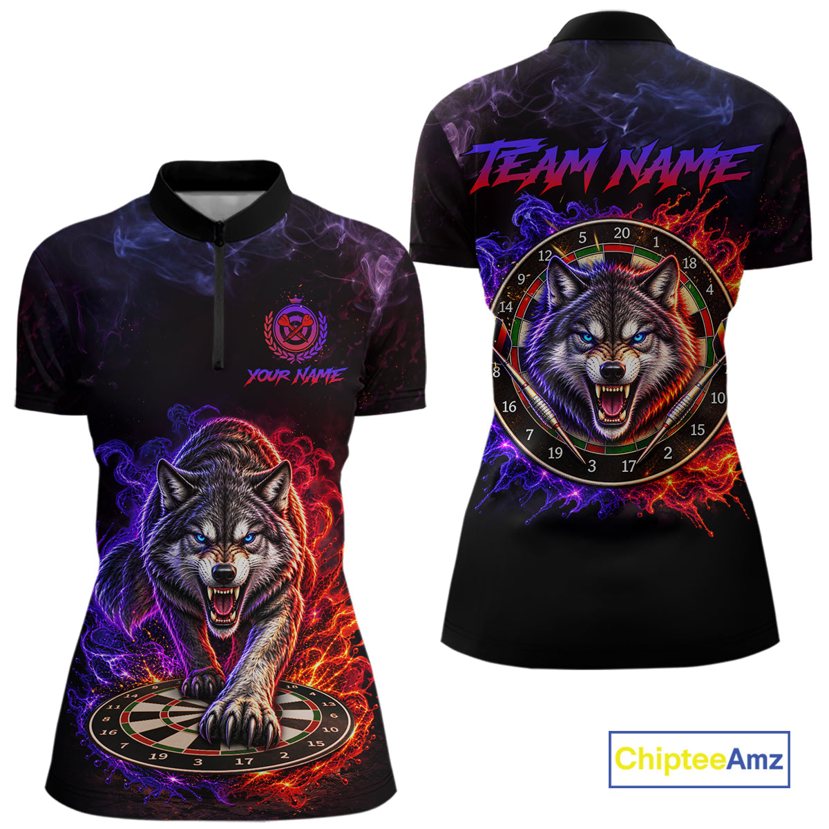 Custom Wolf Darts Shirt Dartboard League Jersey Polo & Quarter-Zip