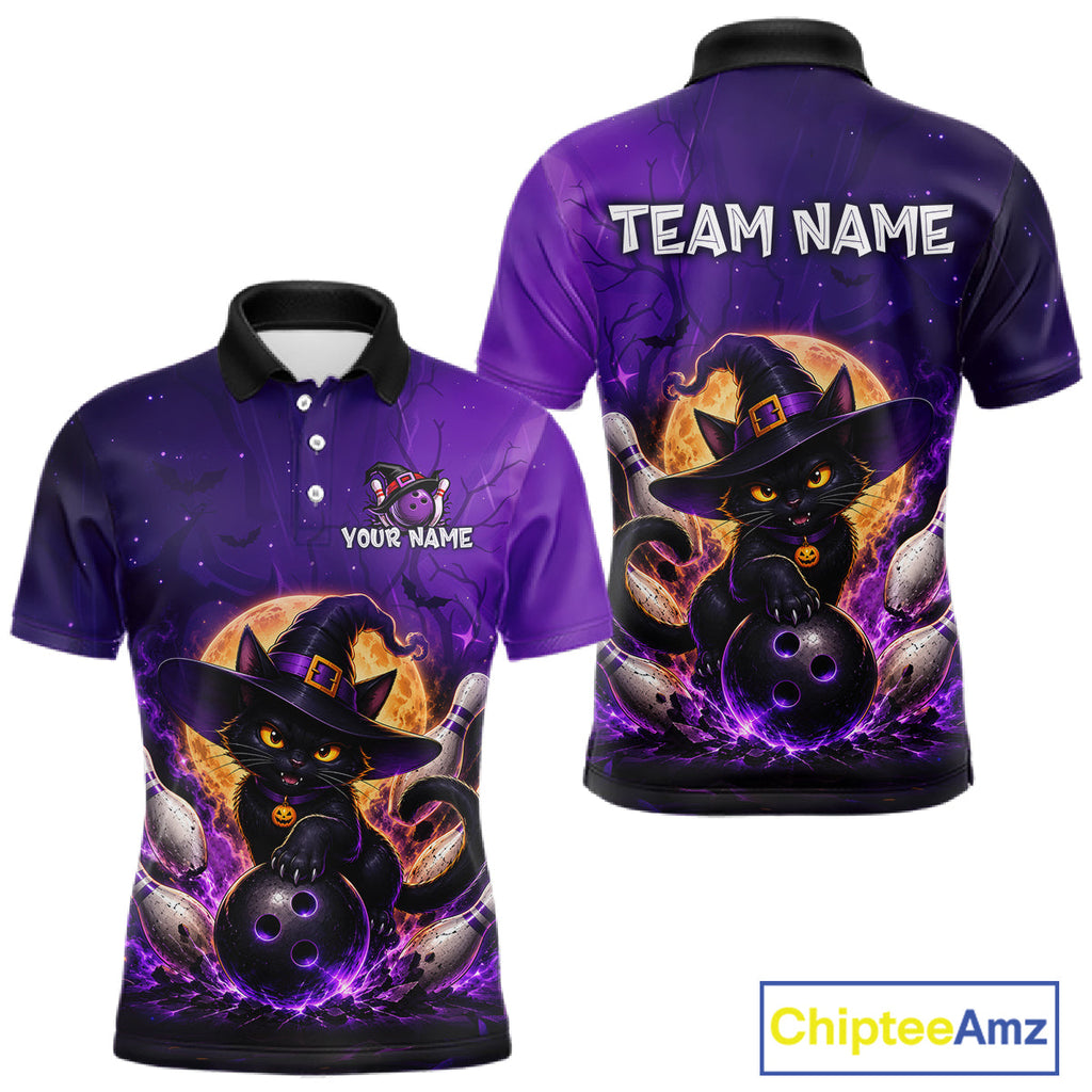 Custom Witch Cat Bowling Team Shirt Halloween Bowling Jersey Bowling Outfit