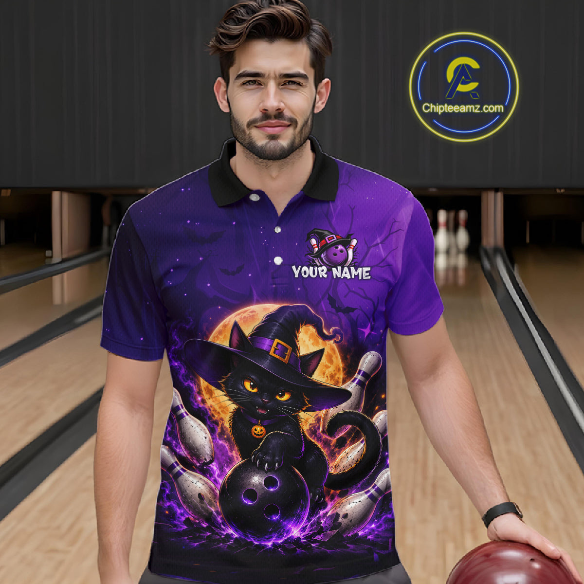 Custom Witch Cat Bowling Team Shirt Halloween Bowling Jersey Bowling Outfit